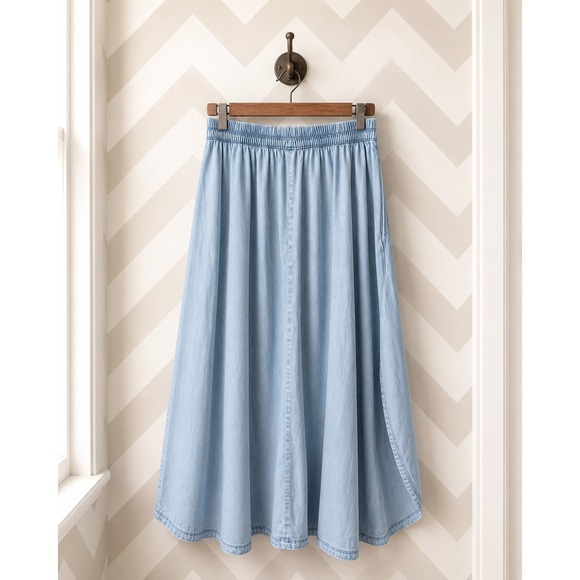 GAP Dresses & Skirts - Gap Denim Mdi Handkerchief Elastic Waist Light Wash Blue Size M